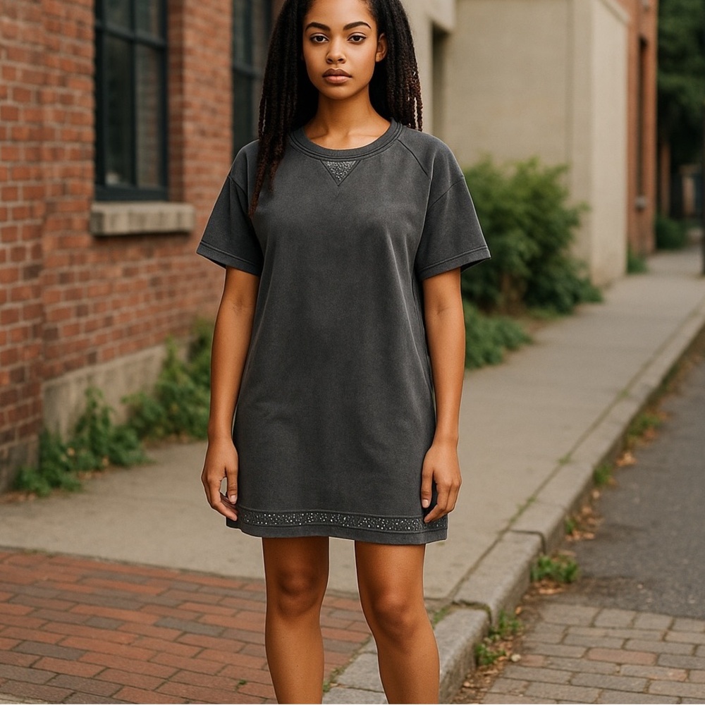 Jijil Charcoal Studed Hem T-Shirt Dress Size M